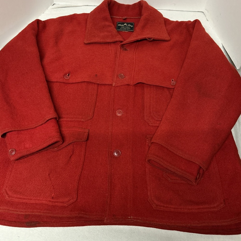 Vintage Rare White Stag Westwools 100%Virgin Wool Mens Jacket Red Heavy Hunting